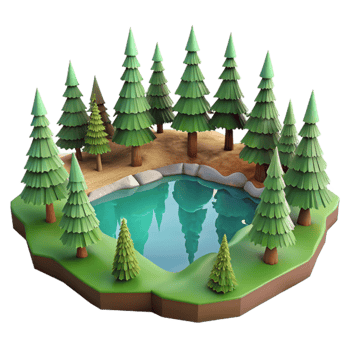vibrant rustic Forest Lake Landscape Cutout with Detailed Trees original png