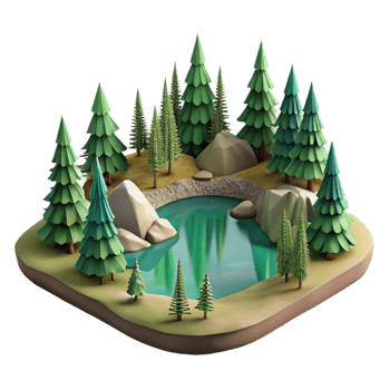 extraordinary creative Forest Lake Landscape Cutout with Transparent Background premium png