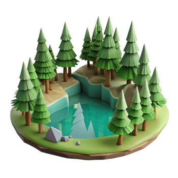elegant creative Forest Lake Landscape Cutout with Detailed Trees high quality png