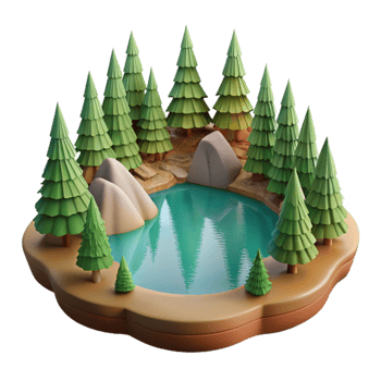 stunning abstract Forest Lake Scene Isolated with Green Tones genuine png