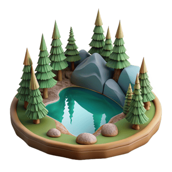 dramatic classic Forest Lake Scene Isolated with Green Tones high resolution png