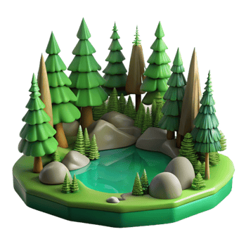 magnificent creative Forest Lake Scene Isolated with Green Tones detailed png