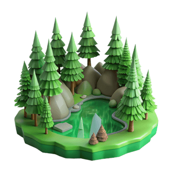 dramatic modern Forest Lake Scene Isolated with Green Tones exclusive png