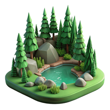 stunning classic Forest Lake Scene Isolated with Green Tones high resolution png