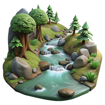 stunning vintage Forest Stream Transparent Background with Realistic Water high quality png