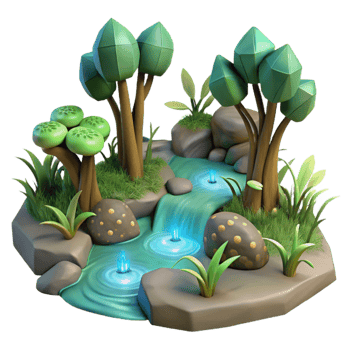 dramatic creative Forest Stream with Glowing Lyrax Plants Cutout original png