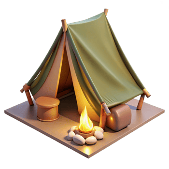 wonderful artistic Forest Sundowner Tent Isolated with Campfire Embers high quality png