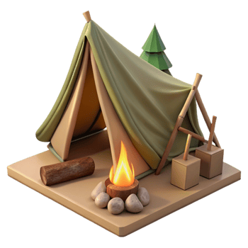 dramatic traditional Forest Sundowner Tent Isolated with Campfire Embers png