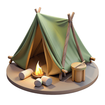 vibrant classic Forest Sundowner Tent Isolated with Campfire Embers high quality png