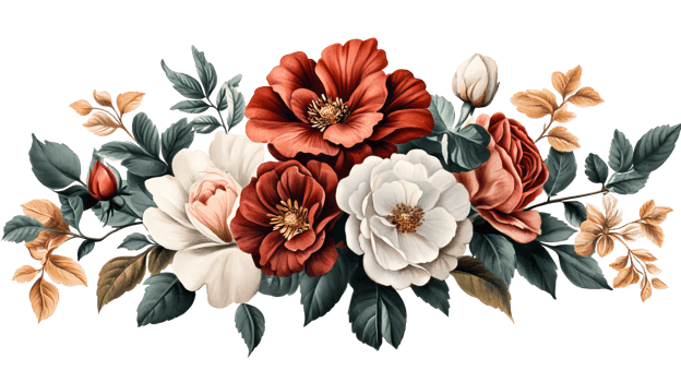 Floral arrangement of peonies and roses, floral design, cut out transparent png