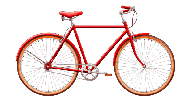 Red stylish bicycle with vintage look, transportation and travel, cut out transparent png