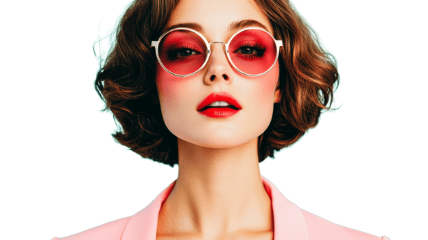 Woman with red lips in fashion style, cut out transparent png