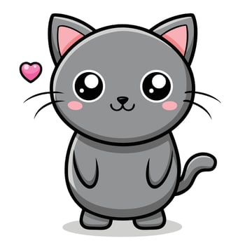 Cute Gray Cat With Heart Cartoon vector