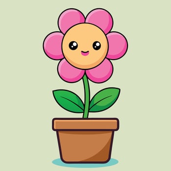 Cute Pink Flower Cartoon In Pot vector