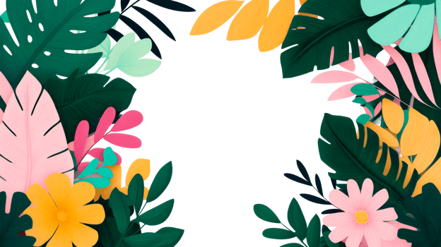 Vivid botanical design with tropical leaves and flowers, cut out transparent png