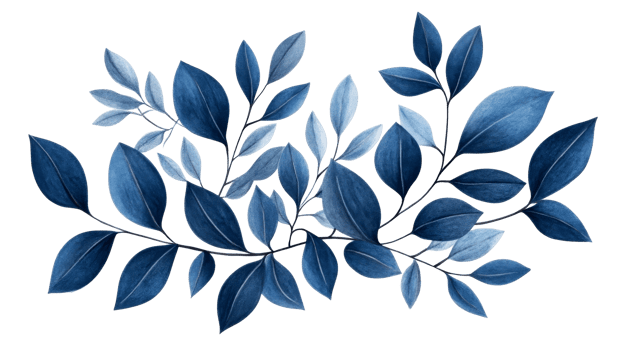 Watercolor botanical illustration of blue foliage, elegant branches, cut out transparent png
