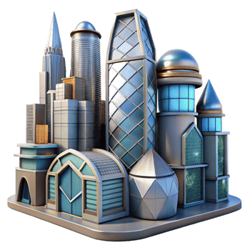 impressive classic Futuristic Buildings Transparent Background Geometric Design high resolution png