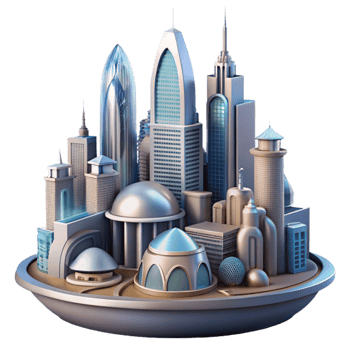 stunning minimalist Futuristic City Cutout Vibrant Colors Isolated Element premium png