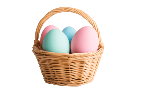 Easter egg basket pastel colors, holiday background, decoration , cut out transparent png