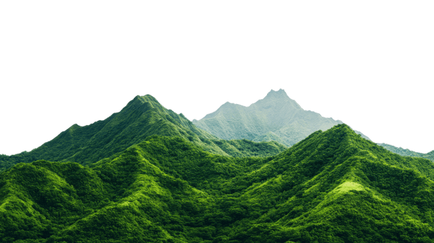Tropical mountain range with lush greenery, jungle, landscape, cut out transparent png
