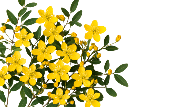 St. John's Wort blossom, yellow Hypericum flowers and leaves, cut out transparent png