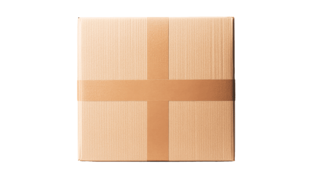 Rectangular cardboard box with crossed tape packing, delivery, cut out transparent png