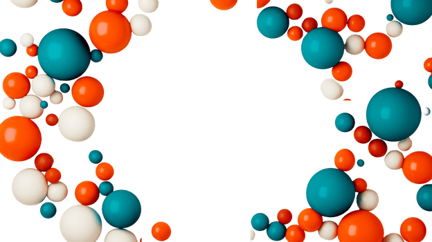 Spheres Arrangement in Orange, White, Teal Colors, cut out transparent png