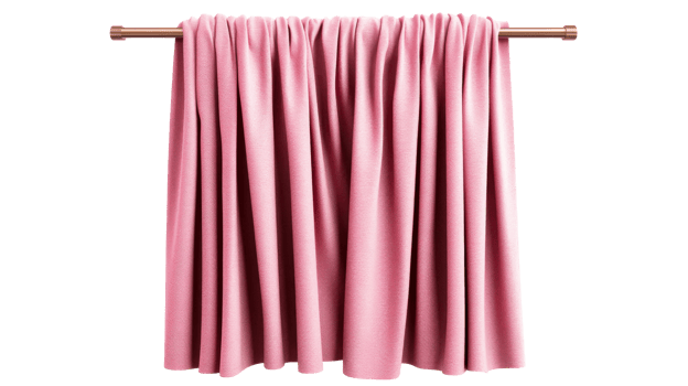 Delicate pink drape on rod in studio, cut out transparent png