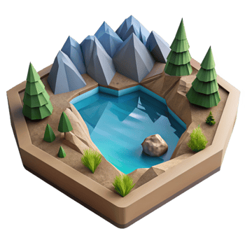 magnificent minimalist Geometric Lake Landscape Cutout Element authentic png