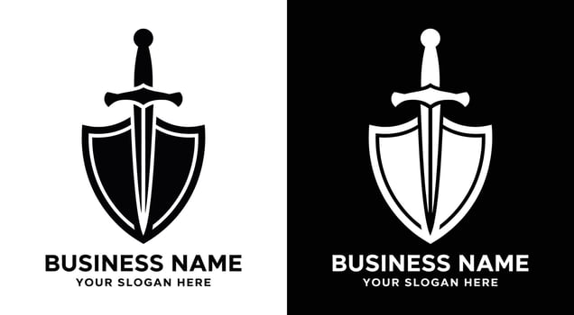 Sword and Shield Logo Bold Black Defense for Security 2 vector