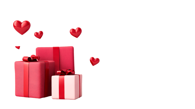 Gifts and hearts with love atmosphere, cut out transparent png