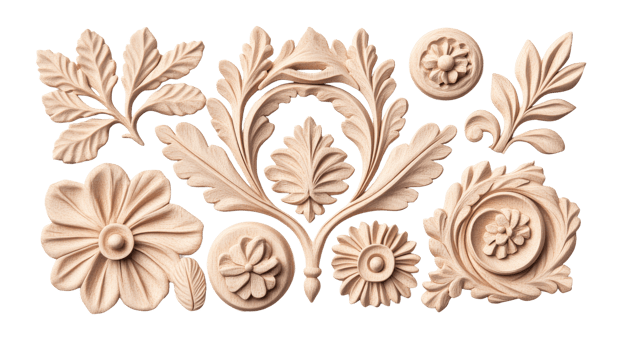 Wood floral ornament, carved pattern, vintage style, decoration element, cut out transparent png
