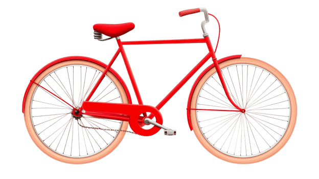 Retro red bicycle with tan tires, vintage style, cut out transparent png