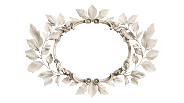 Ornamented wreath frame with leaf patterns, cut out transparent png