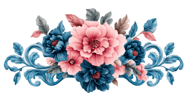 Floral arrangement with vintage ornament, cut out transparent png