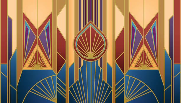 Luxury Art Deco Background in Gold, Red, and Blue Tones vector
