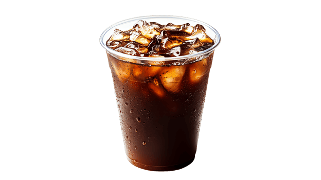 Refreshing Iced Coffee in Plastic Cup with Condensation, cut out transparent png