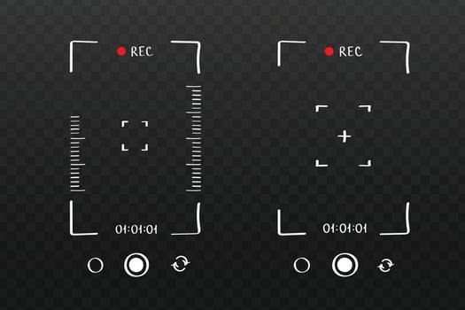 Phone camera screen with recording elements with grid, icons. Hand drawn interface design in doodle style vector