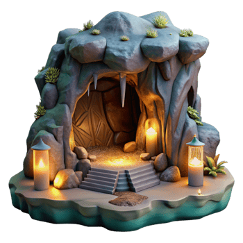 extraordinary vintage Glowing Grotto Cutout Ocean Cliff Cavern Scene premium png