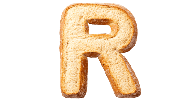 Bread letter R, alphabet food design concept, isolated object, cut out transparent png