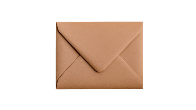Brown square envelope, isolated object, correspondence, card, cut out transparent png