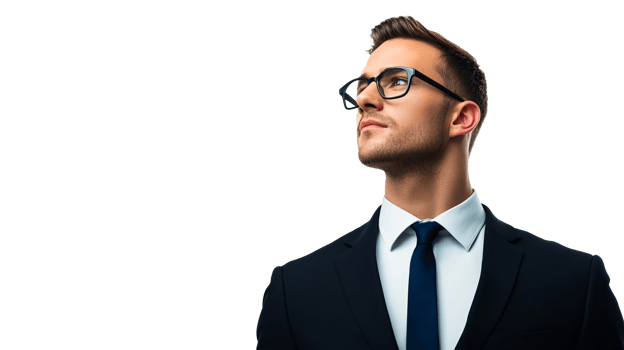 Handsome man in suit looking away, cut out transparent png