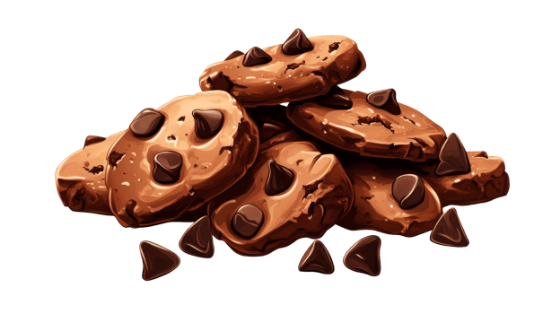 Pile of freshly baked chocolate chip cookies, cut out transparent png