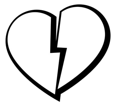 broken heart shape symbol, silhouette illustration of black and white heart cut in half isolated on white background vector