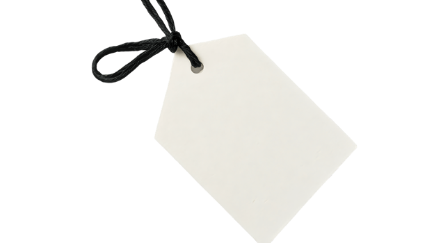 Blank paper tag with black string, clean marketing accessory, cut out transparent png