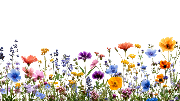 Colorful wildflowers border background for design, cut out transparent png