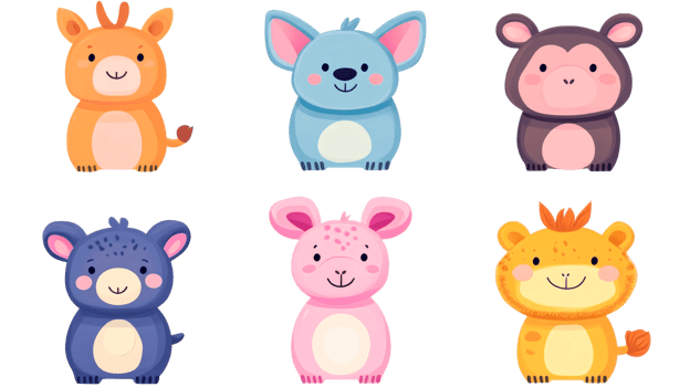 Cartoon Animals Set, cute illustrations for kids, education, cut out transparent png