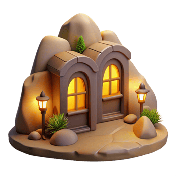 vibrant traditional Glowing Windows Cutout Vespera Village Hillside Scene Isolated authentic png