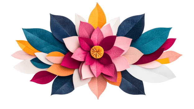 Colorful flower with paper leaves, papercraft, art , cut out transparent png
