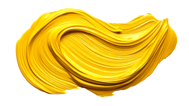 Yellow paint stroke texture, artistic swirl pattern, cut out transparent png